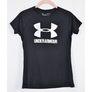 Under Armour Heatgear Big Logo Short Sleeve Tee Black/White Girls Size Youth LG